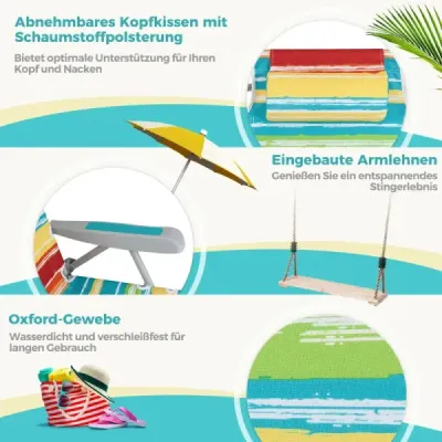 Skládací plážová židle s nastavitelným opěradlem, lehká kempingová židle, modrý proužek, barevná