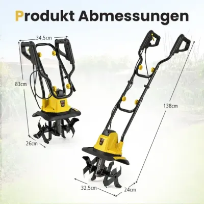 Elektrický kultivátor 750 W | Pracovní šířka 32 cm | Pracovní hloubka 22 cm | 380 ot./min Elektrický kultivátor s jističem 32,5 x 24 x 138 cm Žlutý