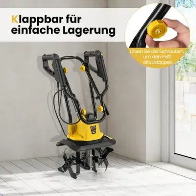 Elektrický kultivátor 750 W | Pracovní šířka 32 cm | Pracovní hloubka 22 cm | 380 ot./min Elektrický kultivátor s jističem 32,5 x 24 x 138 cm Žlutý