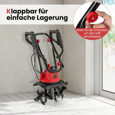 Elektrický kultivátor 750 W | Pracovní šířka 32 cm | Pracovní hloubka 22 cm | 380 ot./min Elektrický kultivátor s bezpečnostním spínačem a rukojetí 32,5 x 24 x 138 cm Červený