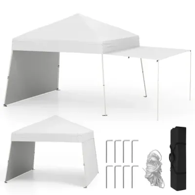 Výklopný altán 430 x 280 cm se 2 bočními stěnami, které lze přeměnit na markýzu, bílý
