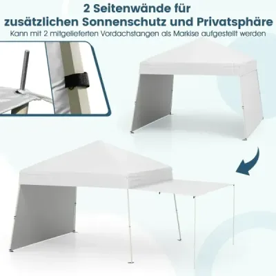 Výklopný altán 430 x 280 cm se 2 bočními stěnami, které lze přeměnit na markýzu, bílý