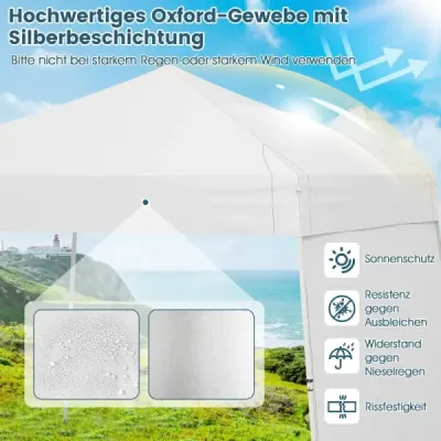 Výklopný altán 430 x 280 cm se 2 bočními stěnami, které lze přeměnit na markýzu, bílý