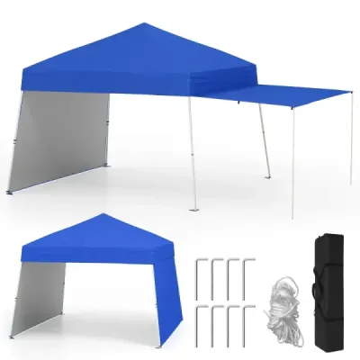 Výsuvný altán 430 x 280 cm se 2 přestavitelnými bočními stěnami pro markýzu v modré barvě