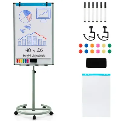 Stojan na flipchart na kolečkách s magnety a popisovači Výškově nastavitelná bílá tabule Zelená