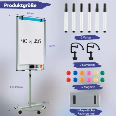 Stojan na flipchart na kolečkách s magnety a popisovači Výškově nastavitelná bílá tabule Zelená