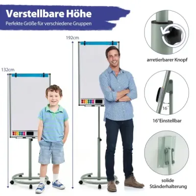 Stojan na flipchart na kolečkách s magnety a popisovači Výškově nastavitelná bílá tabule Zelená