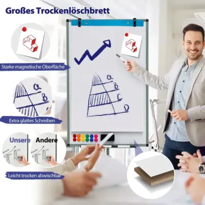 Stojan na flipchart na kolečkách s magnety a popisovači Výškově nastavitelná bílá tabule Zelená