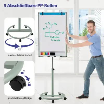 Stojan na flipchart na kolečkách s magnety a popisovači Výškově nastavitelná bílá tabule Zelená