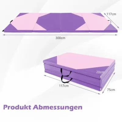 Skládací tréninková podložka ze syntetické kůže se suchým zipem a rukojeťmi pro přenášení 300 x 117 x 5 cm Fialová
