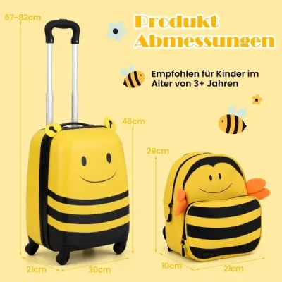 2dílný dětský kufr + batoh 12” + 16” dětský vozík dětská zavazadla s lanem proti ztracení včely