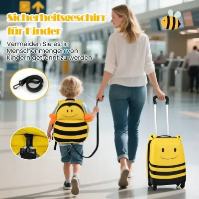2dílný dětský kufr + batoh 12” + 16” dětský vozík dětská zavazadla s lanem proti ztracení včely