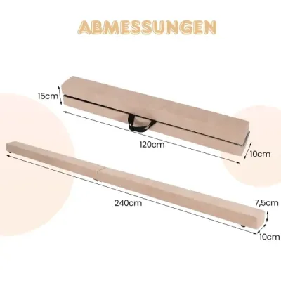 Dětská kladina 240 cm, skládací kladina, gymnastická kladina s rukojetí, hnědá