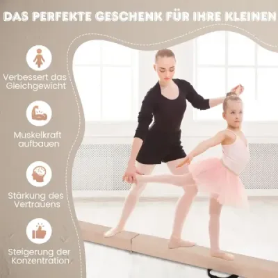 Dětská kladina 240 cm, skládací kladina, gymnastická kladina s rukojetí, hnědá