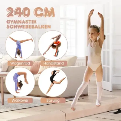 Dětská kladina 240 cm, skládací kladina, gymnastická kladina s rukojetí, hnědá