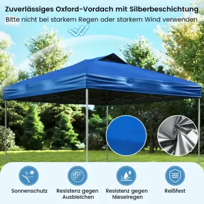 Skládací pavilon 3 x 3 m, vodotěsný, UV ochrana 50+, párty stan, skládací stan, zahradní pavilon, modrý