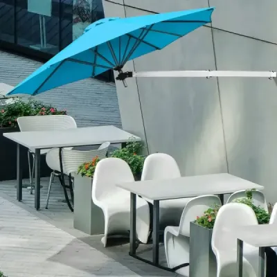 Slunečník na zeď, sklopný nástěnný slunečník, balkonový slunečník s nastavitelnou hliníkovou tyčí Ø 250 cm, tyrkysový
