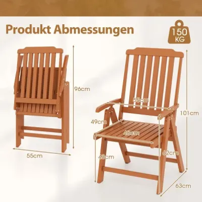 Gartenstuhl klappbar Hochlehner Klappstuhl aus Kunststoff wetterfester Balkonstuhl in Holzoptik Terrassenstuhl bis 150 kg belastbar Braun