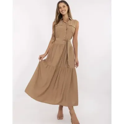 Elegantní maxi šaty MODA5032 tmavě béžové