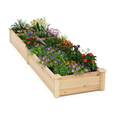 Vyvýšený dřevěný zahradní záhon se 2 truhlíky a přepážkami 228 x 62 x 25 cm Přírodní