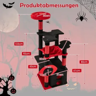 Kočičí strom s jeskyní & houpací sítí & škrabadly & škrabadlem s pavoučími hračkami