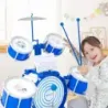 Dětská bicí souprava se stoličkou a stojanem na noty a nožním pedálem sada bicích nástrojů modrá