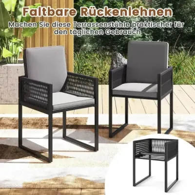 Sada 5 kusů ratanového zahradního nábytku včetně 2 židlí s polštáři a taburetem a stolku sada na balkon zahradní sada