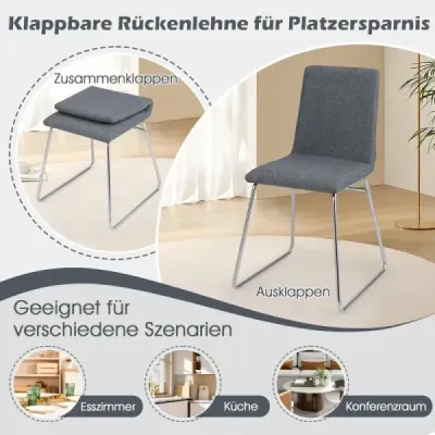 Sada 2 jídelních židlí se sklopným opěradlem a kovovým rámem Čalouněná kuchyňská židle