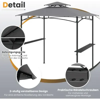Pavilon na grilování s dvojitou střechou a 2 bočními policemi a 6 háčky Zahradní pavilon Pavilon na grilování 242 x 150 cm