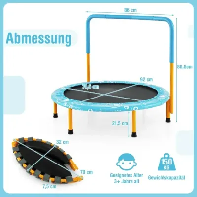 φ92 cm dětská trampolína s rukojetí Mini trampolína s nosností až 150 kg Skládací trampolína oranžová