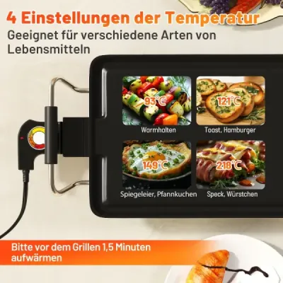 Gril Teppanyaki 1800W Elektrická grilovací deska s nepřilnavým povrchem, nastavitelným termostatem teploty a odkapávací miskou na tuk 100 cm