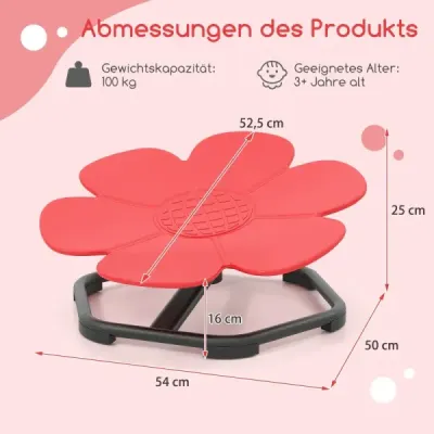 Smyslová otočná židle pro děti 360° dětská otočná židle kolotoč autismus dětská židle s protiskluzovou kovovou základnou červená květina