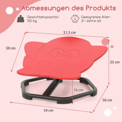 Senzorická otočná židle pro děti 360° dětská otočná židle kolotoč autismus dětská židle s protiskluzovou kovovou základnou červený slon