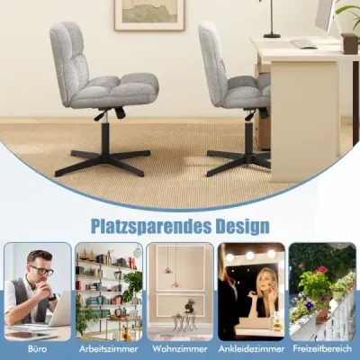 Kancelářská židle bez područek, výškově nastavitelná židle se zkříženýma nohama s houpací funkcí, bezpodručková kancelářská židle, šedá