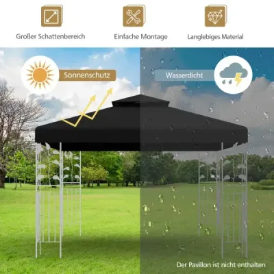 Náhradní střecha pavilonu, plachtová střecha pavilonu, komín pro pavilon 3 x 3 m, černá