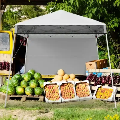 Pavilon 2 x 2 m Pop up skládací pavilon Výškově nastavitelný s boční stěnou a háčky na zem Voděodolný zahradní pavilon pro zahradní párty Bílá barva