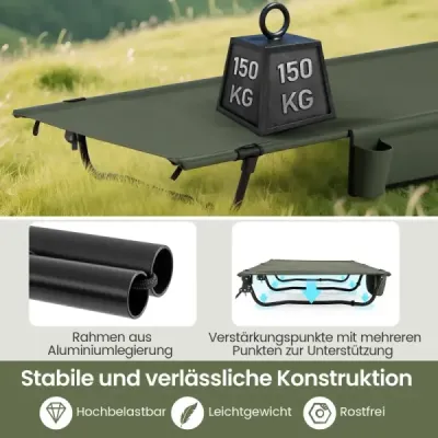Ultralehké kempinkové lůžko Kempinkové lůžko s boční kapsou Přenosné skládací lůžko Nosnost 150 kg Zelená