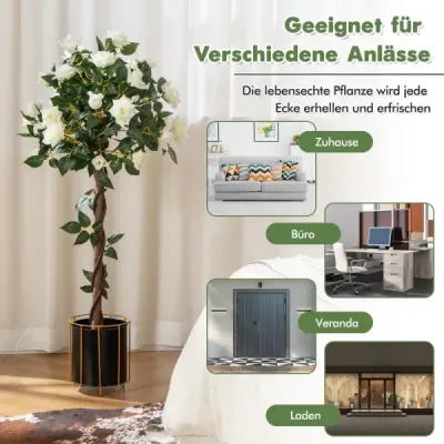 120 cm stromek růží s bílými růžemi Umělý stromek s květy Umělý květinový stromek