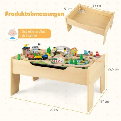 78dílná dětská železniční sada 5 v 1 dřevěný železniční stůl s oboustrannou deskou a deskou