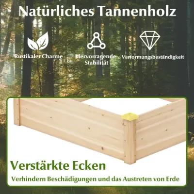 Květinový truhlík vyvýšený záhon Dřevěný květináč čtvercový zahradní záhon s otevřeným dnem Záhon pro zahradu trávník terasa balkon 102 x 102 x 30 cm Přírodní