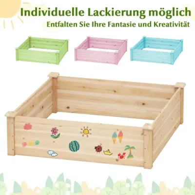 Květinový truhlík vyvýšený záhon Dřevěný květináč čtvercový zahradní záhon s otevřeným dnem Záhon pro zahradu trávník terasa balkon 102 x 102 x 30 cm Přírodní