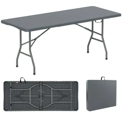 Zahradní stůl 180 x 74 cm Skládací kempingový stůl Skládací stůl s deskou z HDPE a držadlem na přenášení Šedá barva