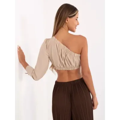 Krátká halenka na jedno rameno béžová MODA5267