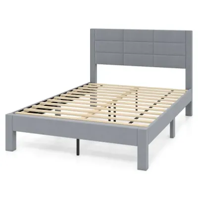 Rám postele pro matraci 200 x 140 cm, čalouněný sametovou látkou, rám postele s platformou, šedá