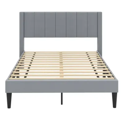 Čalouněný rám manželské postele pro postel s plošinou pro matraci 200 x 140 cm s čelem, šedý rám postele