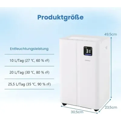Elektrický odvlhčovač vzduchu s výkonem 25,5 l/den, odvlhčovač vzduchu pro místnosti o rozloze 25 m²