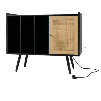 Ratanový stojan na gramofonové desky s nabíjecí stanicí Stůl na vinylové desky pro 220 desek Černá barva