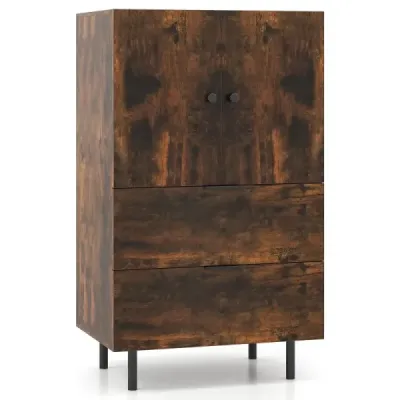 Příborník dřevo s kovovými nohami Bufetová skříňka Servírovací skříňka se zásuvkami a dvířky 60 x 41,5 x 102 cm káva