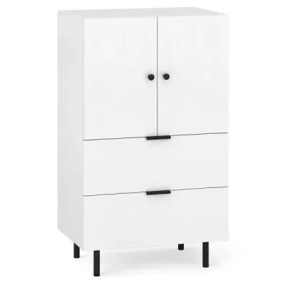 Příborník dřevo s kovovými nohami Bufetová skříňka Servírovací skříňka se zásuvkami a dvířky 60 x 41,5 x 102 cm Bílý