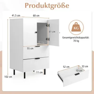 Příborník dřevo s kovovými nohami Bufetová skříňka Servírovací skříňka se zásuvkami a dvířky 60 x 41,5 x 102 cm Bílý